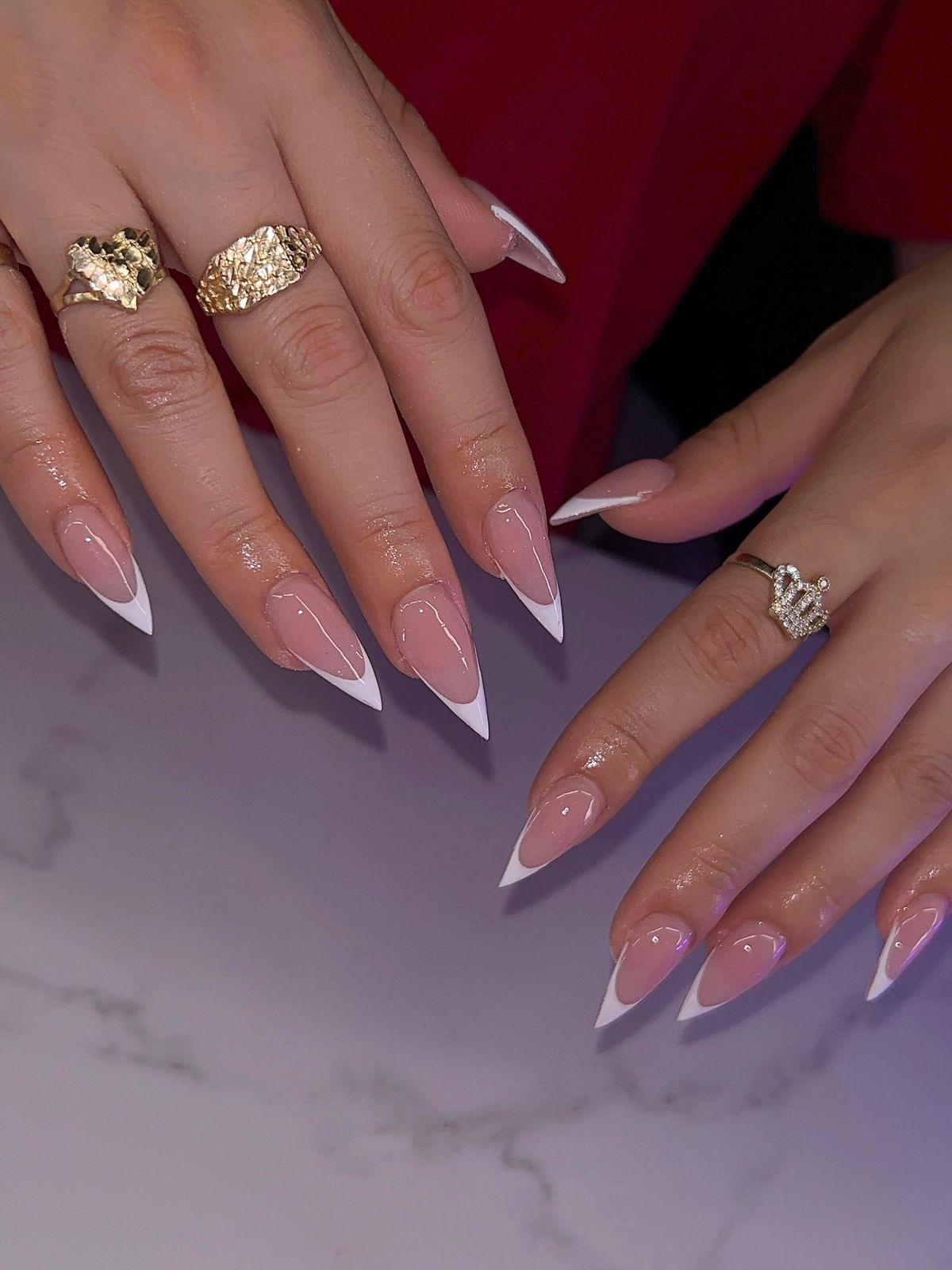 Long stiletto set with crisp white French tips