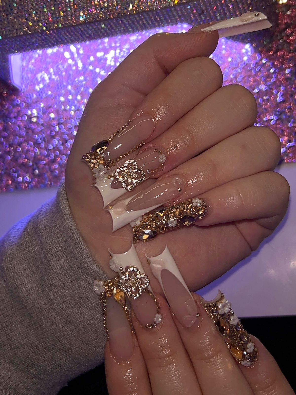 Nude square set with gold rhinestone charms